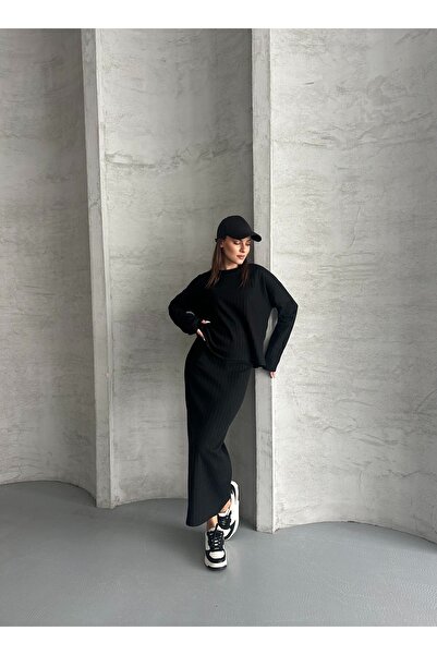 Oyga Women's Cotton Crew Neck Skirted Suit