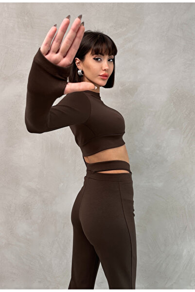 Oyga Women's Waist Detailed Modal Suit with Finger Loops