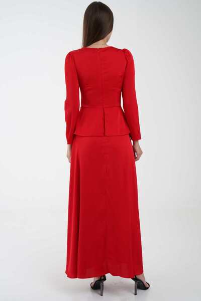 Nichii Women's Solid Maxi Dress with Waist Detail and Long Sleeves