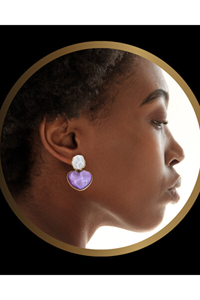 Butik Heart Shaped Colored Stone Bijouterie Women's Earrings, Gold Color, Shi...