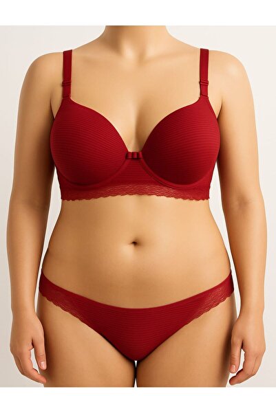 enmodaiçgiyim Sutien cu dungi din tul, fără sârmă, fără căptușeală, cu burete, mărime mare, roșu burgundă