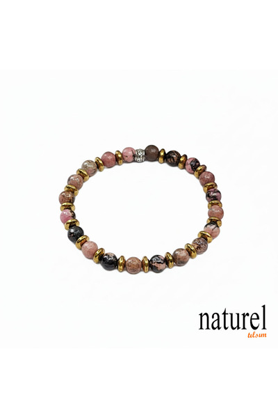 Naturel Tılsım سوار رودونيت من الحجر الطبيعي 6 ملم للجنسين