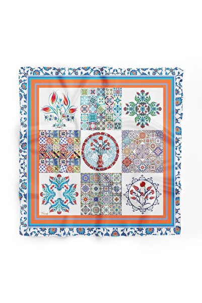 D scarf Kadın Mavi Desenli Fular Bandana