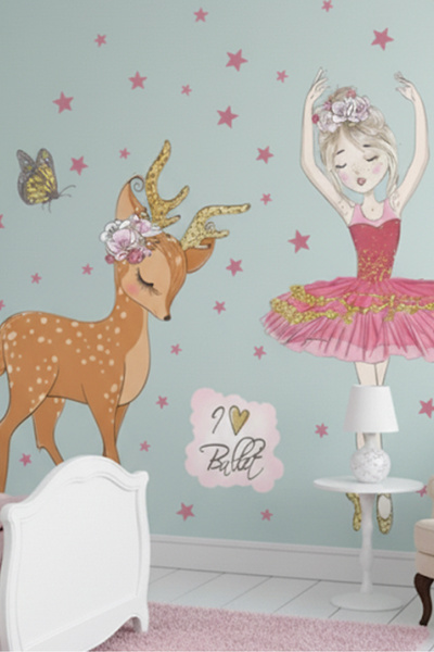 KT Decor Soba devojčice, balerina i gazele, naljepnica za dečiju sobu