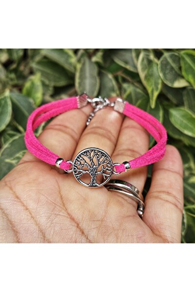 Wild Bracelets Tree of Life bracelet, suede, bright pink, handmade by
