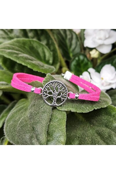 Wild Bracelets Tree of Life bracelet, suede, bright pink, handmade by