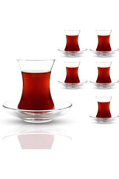 UMS 12-Piece Turkish Tea Cup Set - Slim Waist Design