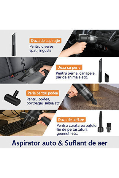 Smartio Aspirator auto portabil multifuncțional 3 în 1, 9000Pa, negru