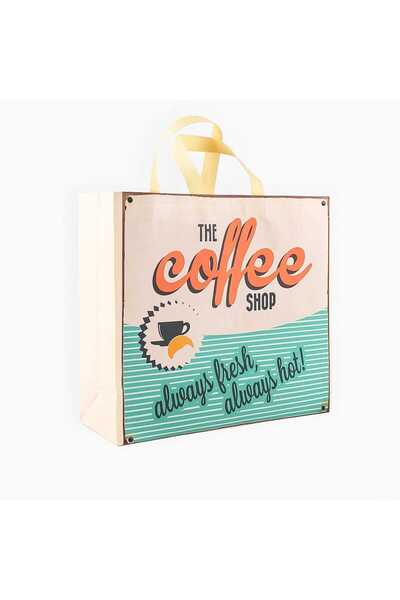 Kahve Temalı Çevreci Nonwoven Tela Coffee Shop Bag 40*40*15