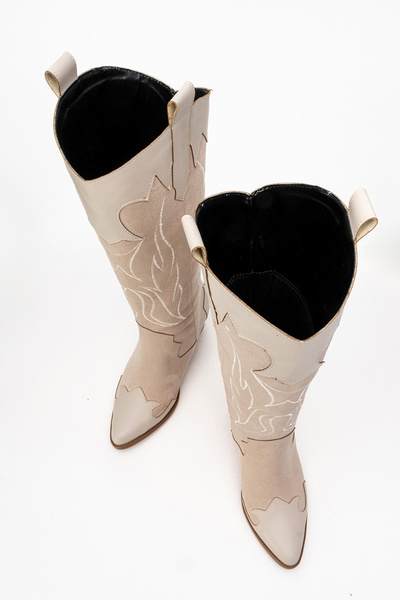 by selvi Lukka Shoes Valeria női bézs színű, hímzett cowboy western Dallas csizma
