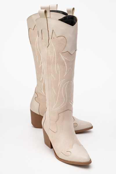 by selvi Lukka Shoes Valeria Жіночі бежеві вишиті ковбойські західні чоботи Dallas