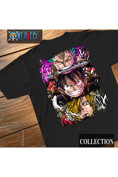 SHINOBIX One Piece Anime the Monster Zoro Luffy Sanji Printed Oversize T-Shirt