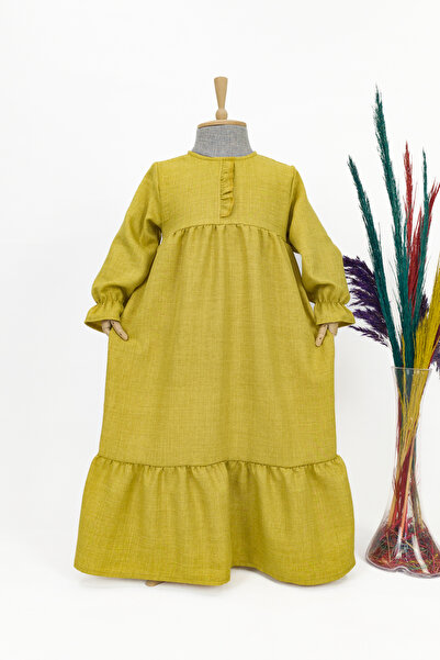 Betül Akbay Girl's Linen Dress Mihri Model Long Hijab Full Length Dress