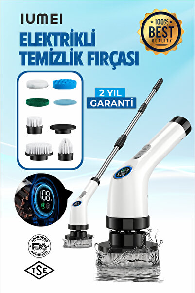 IUMEI Şarjlı Elektrikli Temizlik Fırçası | 7 Başlık | 3000mAh Batarya | Mutfak, Banyo, Araç