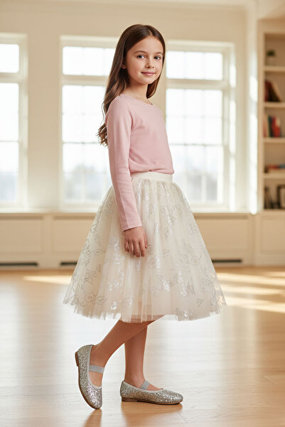 welissa Outlet de balerină pentru copii cu paiete argintiu