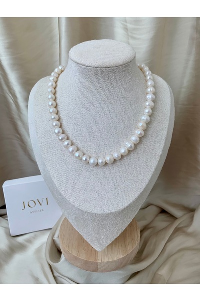 JOVİ ATELİER 40cm Doğal Inci Kolye - Çelik Aparat - 40cm 7cm Uzatma Zinciri