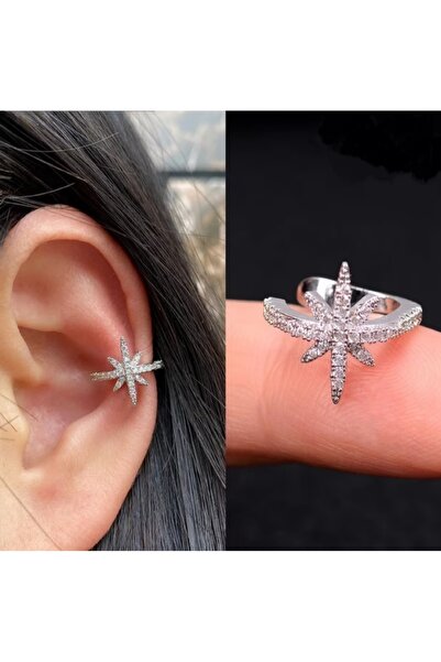 Heppii Silver Renk Kuzey Yıldızı Earcuff Kutup Yıldızı Sıkıştırma Kıkırdak Küpesi
