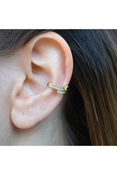 Heppii Taşlı Sıralı Earcuff İnce Taşlı Sıkıştırma Kıkırdak Küpesi Delik Gerektirmez Taşlı Minimal Yılan