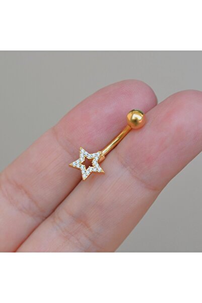Heppii Yıldızlı Göbek Piercingi Çelik Gold Renkli Minimal