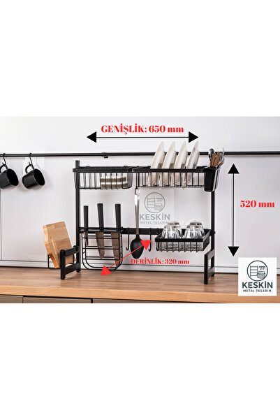 Keskin Metal Tasarım MUTFAK EVYE ÜSTÜ GRİ TABAKLIK BARDAKLIK BULAŞIKLIK SETİ