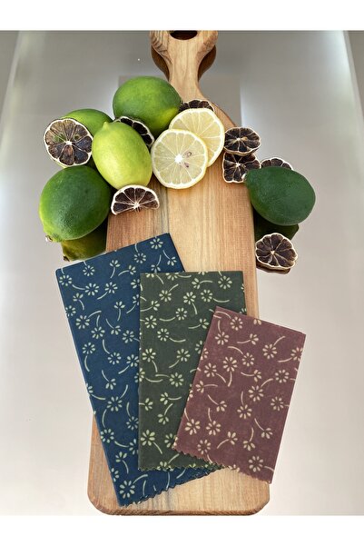 Home Palm Tree Patterned Fabric Reusable Natural Beeswax (Beeswax) Food Storage Cloth Set of 3