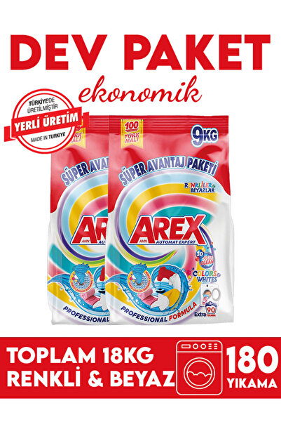 AREX "büyük Ekonomi Paketi ; Kg Toz Çamaşır Deterjanı, Color&White(9+9)