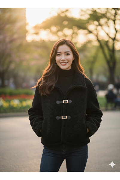 MissPul Palton cu guler lat cu cataramă din piele de pluș