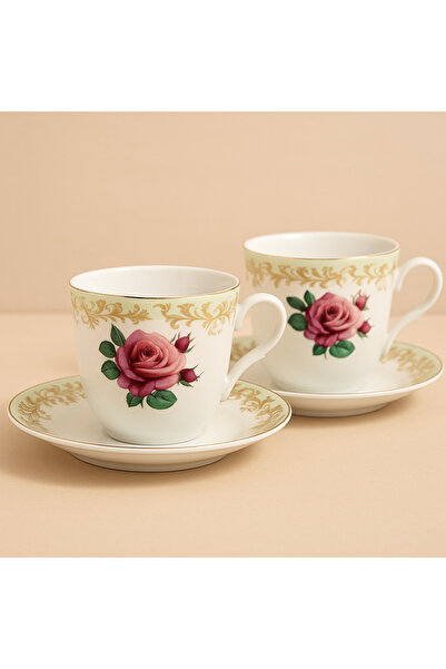 Roy Kirkham Vintage Rose 2'li Kahve Fincan Seti İngiliz Porselen Fine Bone Ch...