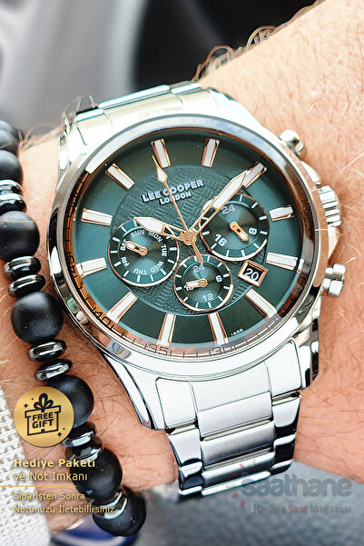 Lee Cooper Original Multifunction Green Dial Calendar Steel Men's Wristwatch Functions Active