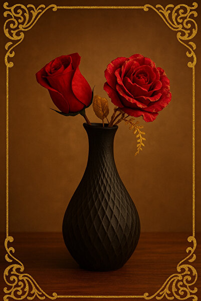 3DPROGA Modern Siyah Desenli Dekoratif Vazo - 18 cm | 3D Baskı Tasarım