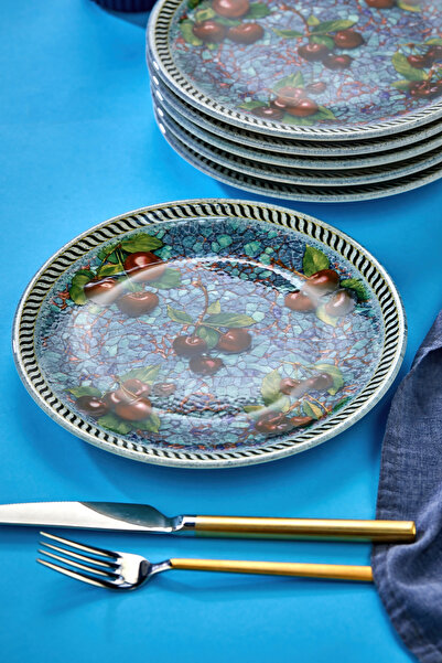 EMBazaar 6-Piece Cherry Garden Series Full Pattern Cake Presentation Plate/Dessert Plate/Breakfast Serving Plate/Plate