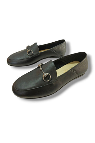 BARONES SHOES Siyah Metal Tokalı Hakiki Deri Kadın Loafer