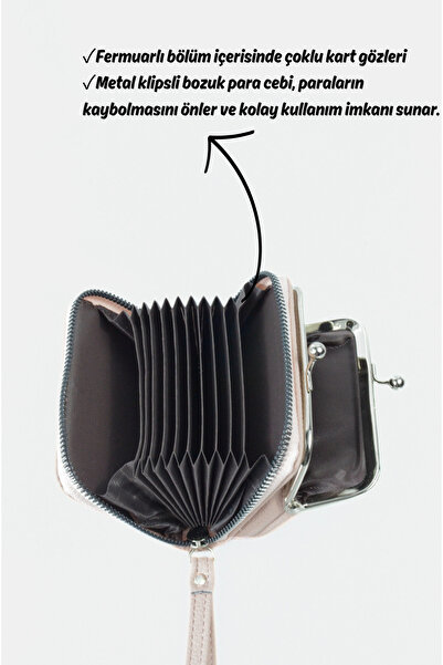 Mazel Design 9327 Genuine Leather Zippered Card Holder, Coin Imported Women's Wallet - Multi-Pocket, with Wrist Strap