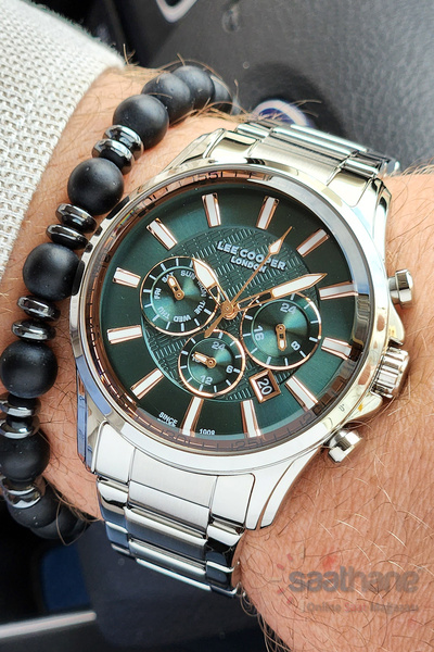 Lee Cooper Original Multifunction Green Dial Calendar Steel Men's Wristwatch Functions Active