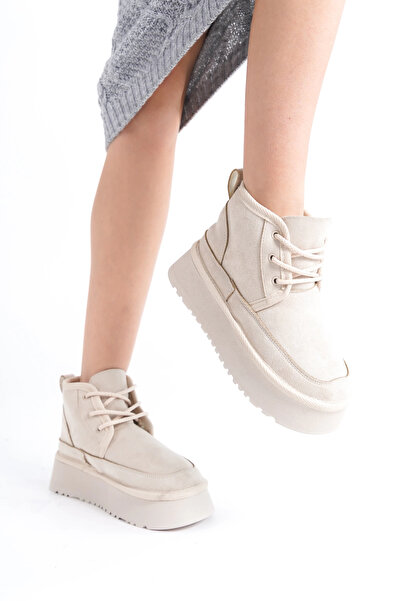 ayakuydur Kadın Krem Bağcıklı Bilek Bot