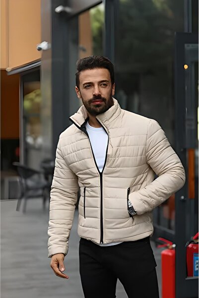 ENDEİS COLLECTİON Ανδρικό παλτό νέας σεζόν με μπεζ φουσκωτό παλτό