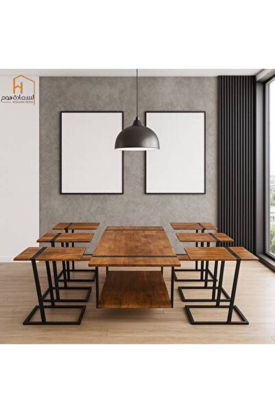 Al Saada Home طقم طاولة قهوة خشبية 6+1 - بني