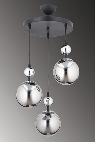 ESSLİGHT Nisan 3 Lü Sarkıt Avize Füme Glob Camlı Salon Mutfak Yatak Odası