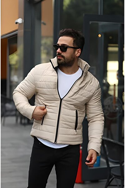 ENDEİS COLLECTİON Ανδρικό παλτό νέας σεζόν με μπεζ φουσκωτό παλτό