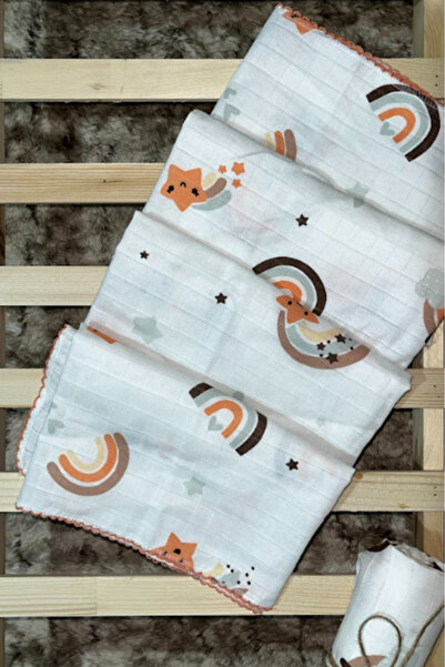 Bamoola %100 Pamuk Gökkuşağı Desen 80x90 cm Çok Amaçlı Müslin Örtü Bebek / Ço...