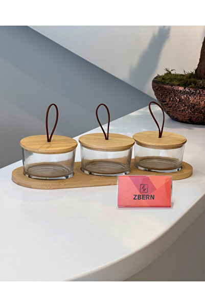 ZBERN 3’LÜ KAHVALTILIK SETİ KAHVALTILIK TAKIMI CAM BAMBU ÇOK AMAÇLI KAHVALTIL...