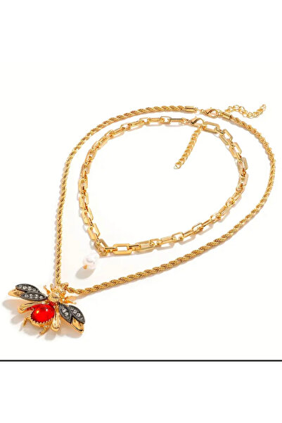 NISHPOINT Bee Model Pearl Charm Two Row Multiple Trend Bee Necklace