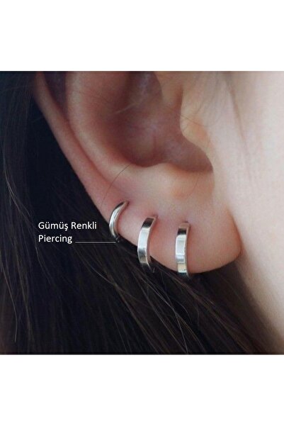 Heppii Çelik Düz Halka Tragus Helix Kıkırdak Lobe Piercing Silver Renk