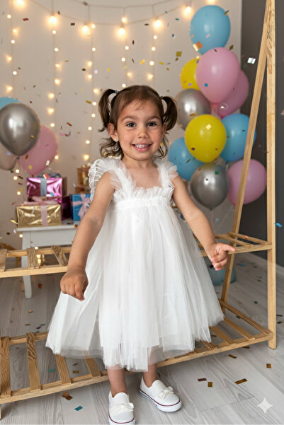 Serackids Kız Bebek Çocuk Kanatlı Doğum Günü Parti Düğün Özel Gün Tüllü Tütü Astarlı Prenses Yılbaşı Elbise