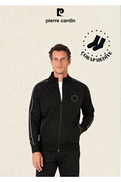 Pierre Cardin Erkek Giyim Regular Fit Fermuarlı Koldan Çizgi Detaylı Pamuklu Eşofman Takımı (Hediye Çorap)