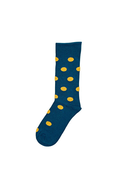 FENRA STUDIO Blue Cotton Women's Socks with Yellow Dots