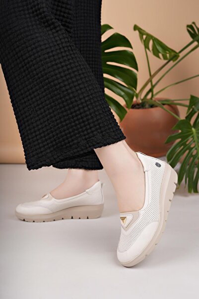 Mammamia D25Ya 7450 Cream Genuine Leather Women's Shoes