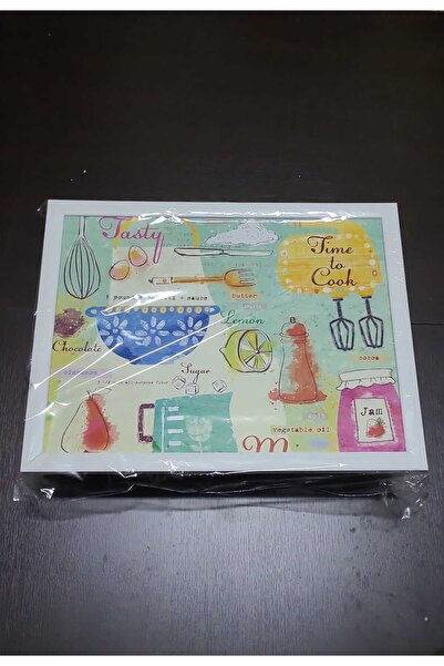 esdekor Cushioned Patterned Enjoyment Tray Breakfast Tray Time To Cook 46x36cm White Yellow Ornamental Serving 1 Piece