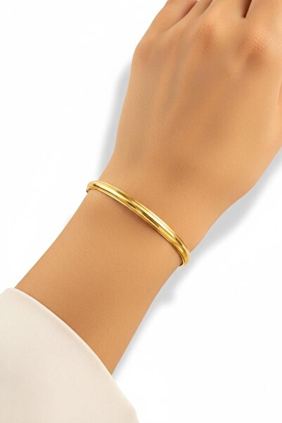 Çgk Çiğdem Gürel Kuyumculuk 8K Altın Düz Çizgili Tasarım Hediyelik Bilezik – Kadın, Parlak Sade Model