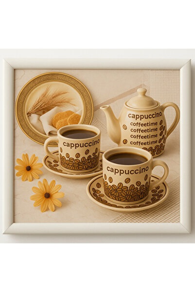 esdekor Luyano Minderli Keyif Kahvaltı Tepsisi Cappucino 46x36 Ahşap Üst Dese...